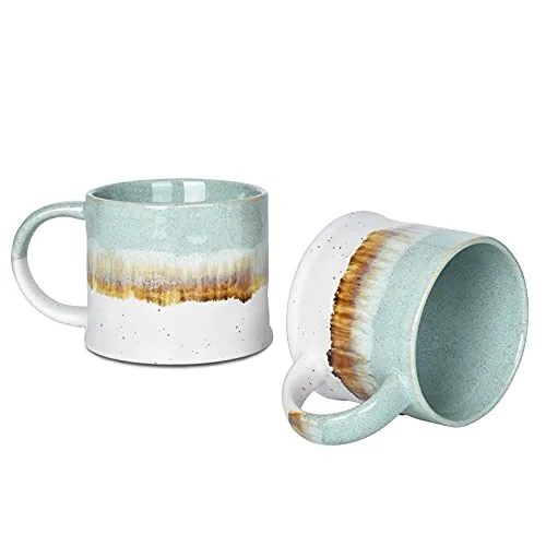 Coffee Mugs, 15 oz, Set of 2, Green