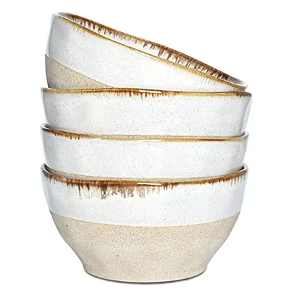 Geometric Soup Bowls, 28 oz, Set of 4, Beige, bowls