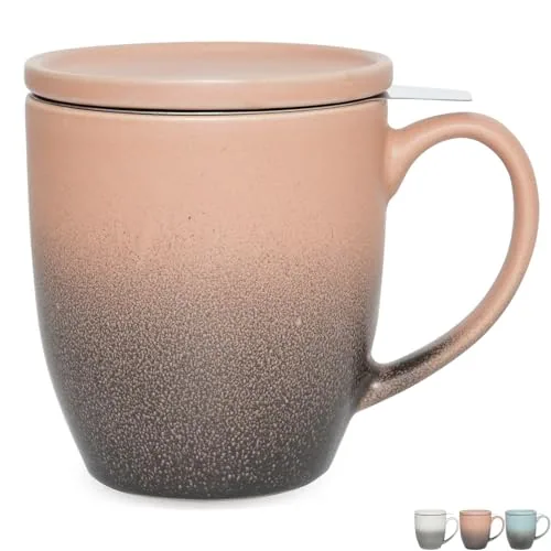Reactive Tea Infuser Mug with Lid, 16 oz, Rose Beige