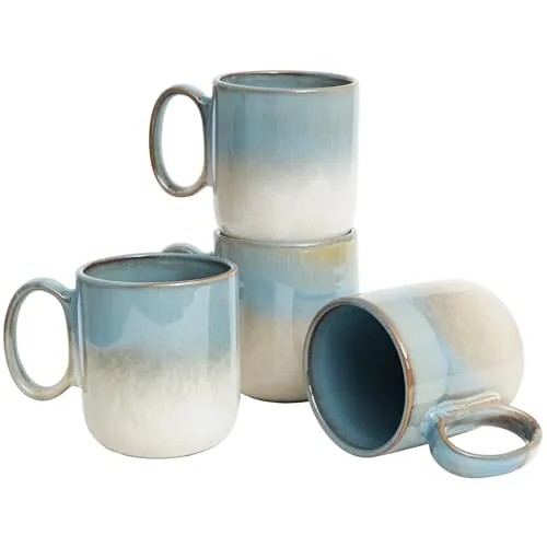 Reactive Big-Handle Mugs, 14 oz, Set of 4, Teal