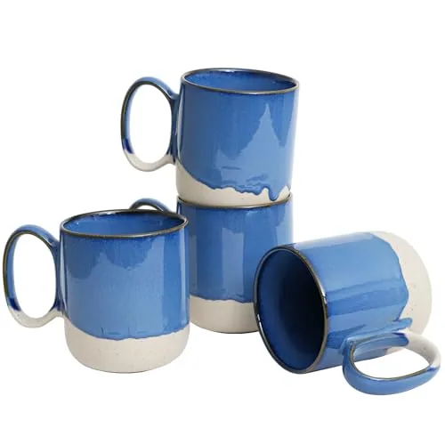 Reactive Big-Handle Mugs, 15 oz, Set of 4, Deep Blue