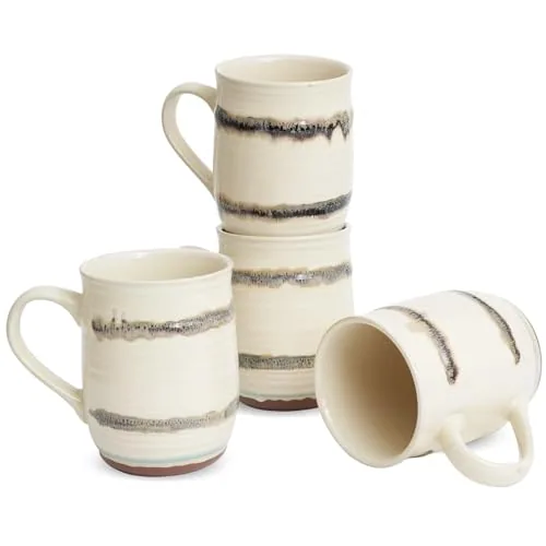 Reactive Big-Handle Mugs, 23 oz, Set of 4, Beige