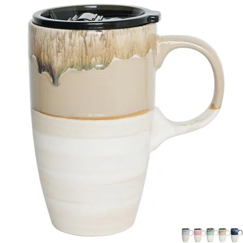 Reactive Travel Mug with Handle, 18 oz, Brown Grey