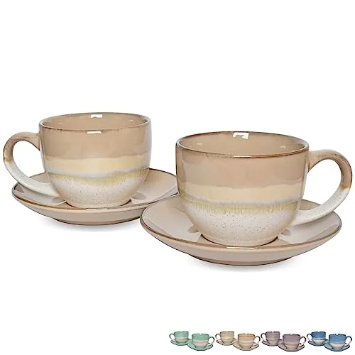 Reactive Cappuccino Cups & Saucers, 10 oz, Set of 2, Brown