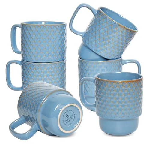 Stackable Mugs, 17 oz, Set of 6, Blue