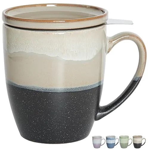 Reactive Tea Infuser Mug with Lid, 16 oz, Grey