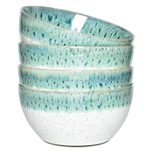 Reactive Soup Bowls, 26 oz, Set of 4, Turquoise Green