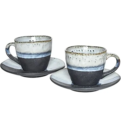 Reactive Cappuccino Cups & Saucers, 9 oz, Set of 2, Black