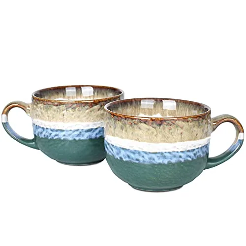 Reactive Latte Mugs, 16 oz, Set of 2, Dark Green