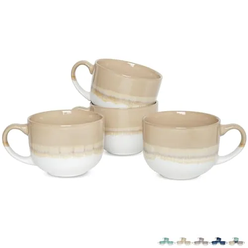 Reactive Latte Mugs, 16 oz, Set of 4, Brown Grey