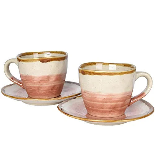 Reactive Cappuccino Cups & Saucers, 9 oz, Set of 2, Salmon Pink