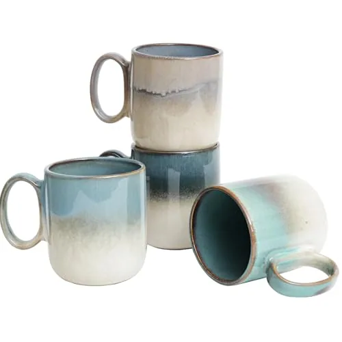Reactive Big-Handle Mugs, 14 oz, Set of 4, Multicolour