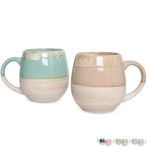 Reactive Big-Handle Mugs, 21 oz, Set of 2, Green & Brown