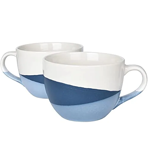 Geometric Latte Mugs, 18 oz, Set of 2, Blue