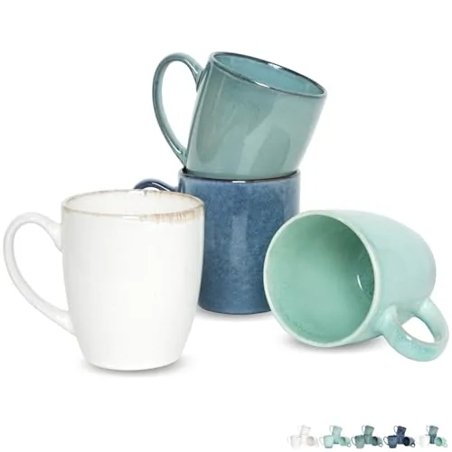 Reactive Big-Handle Mugs, 17 oz, Set of 4, Multicolour