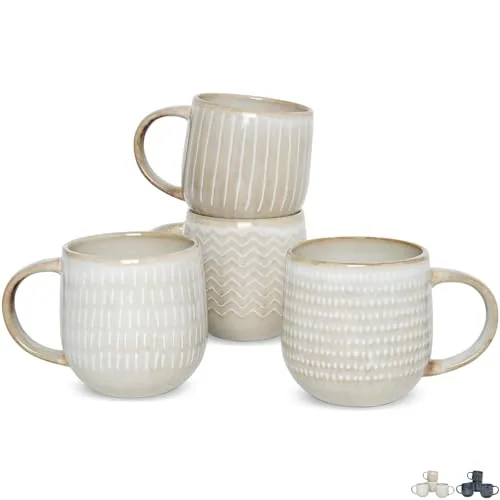 Reactive Big-Handle Mugs, 17 oz, Set of 4, Brown