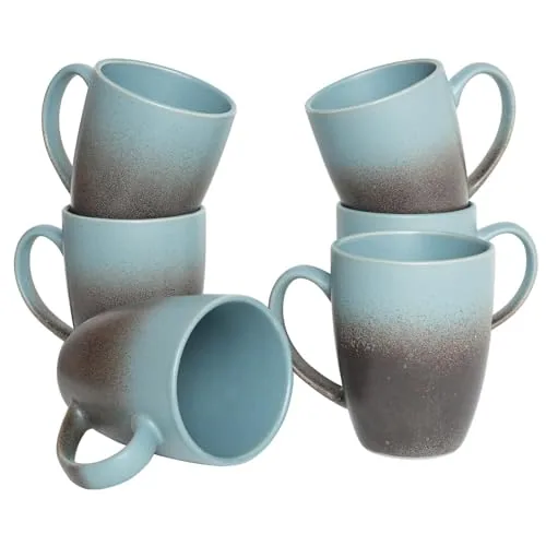 Reactive Big-Handle Mugs, 15 oz, Set of 6, Gradient Blue