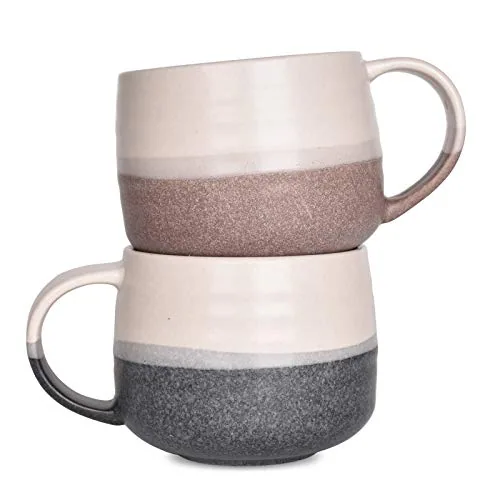 Latte Mugs, 18 oz, Set of 2, Pink & Grey
