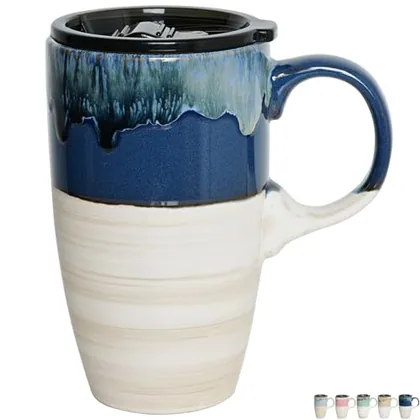 Reactive Travel Mug with Handle, 18 oz, Deep Blue, travel mugs