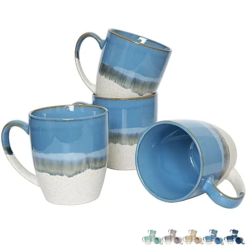 Reactive Big-Handle Mugs, 17 oz, Set of 4, Light Blue