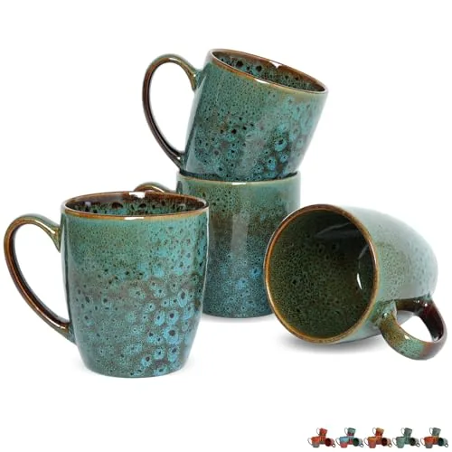 Reactive Big-Handle Mugs, 17 oz, Set of 4, Blue