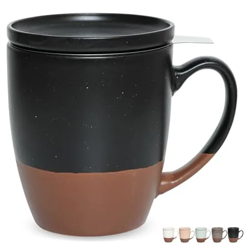 Tea Infuser Mug with Lid, 16 oz, Black