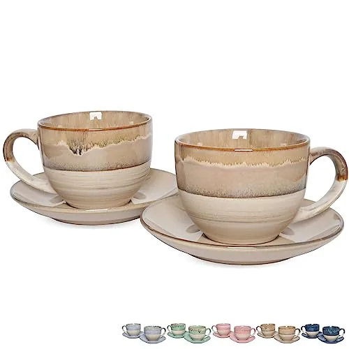 Reactive Cappuccino Cups & Saucers, 10 oz, Set of 2, Brown Grey