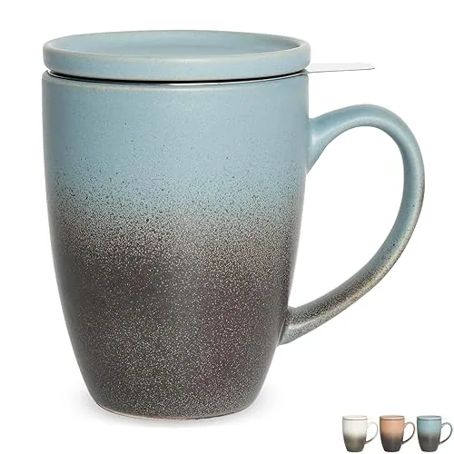Matte Tea Infuser Mug with Lid, 13.5 oz, Gradient Blue