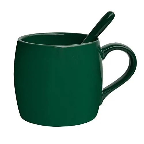 Glossy Coffee Mug with Spoon, 14 oz, Green