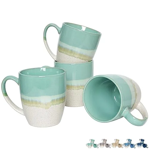 Reactive Big-Handle Mugs, 17 oz, Set of 4, Mint Green
