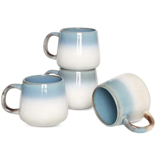 Reactive Big-Handle Mugs, 17 oz, Set of 4, Teal