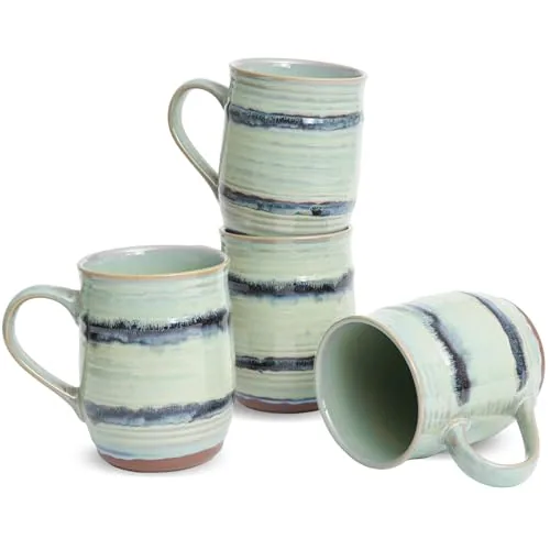 Reactive Big-Handle Mugs, 23 oz, Set of 4, Turquoise Blue
