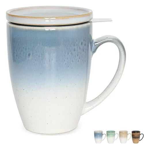 Reactive Tea Infuser Mug with Lid, 13.5 oz, Sky Ombré