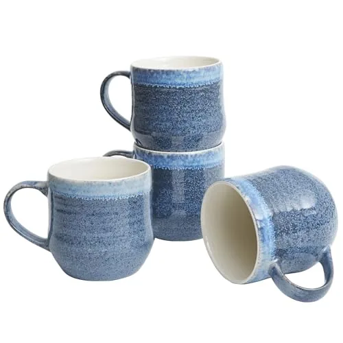 Reactive Big-Handle Mugs, 17 oz, Set of 4, Blue