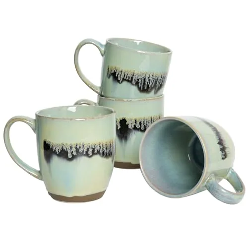 Reactive Big-Handle Mugs, 17 oz, Set of 4, Turquoise Green