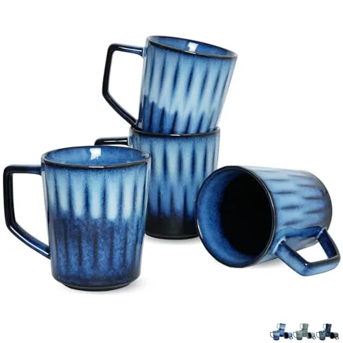 Reactive Big-Handle Mugs, 15 oz, Set of 4, Royal Blue