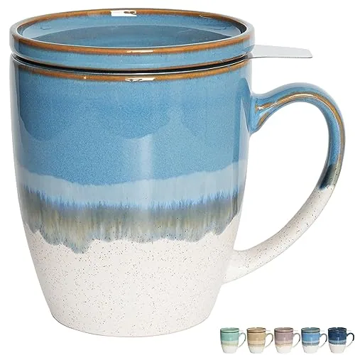 Reactive Tea Infuser Mug with Lid, 16 oz, Blue