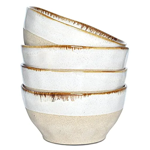Geometric Soup Bowls, 28 oz, Set of 4, Beige