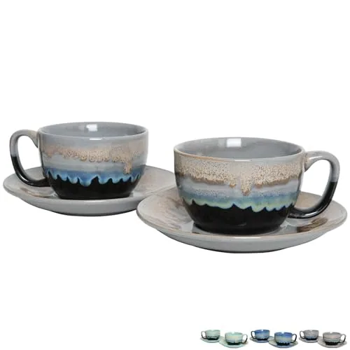 Reactive Cappuccino Cups & Saucers, 10 oz, Set of 2, Grey