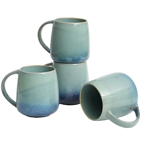 Reactive Big-Handle Mugs, 23 oz, Set of 4, Teal