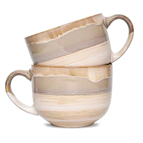 Latte Mugs, 16 oz, Set of 2, Brown Grey