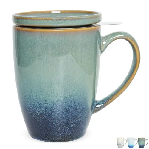 Reactive Tea Infuser Mug with Lid, 13.5 oz, Pale Green
