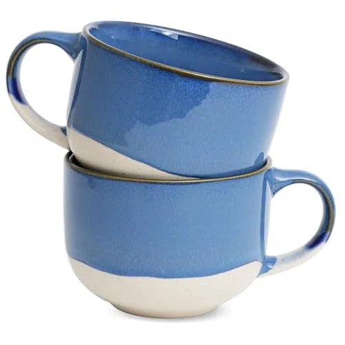 Reactive Big-Handle Mugs, 16 oz, Set of 2, Deep Blue