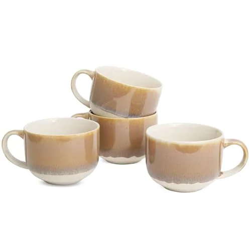 Reactive Big-Handle Mugs, 16 oz, Set of 4, Brown