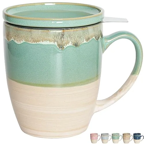 Reactive Tea Infuser Mug with Lid, 16 oz, Green
