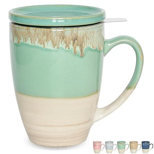 Reactive Tea Infuser Mug with Lid, 13.5 oz, Green