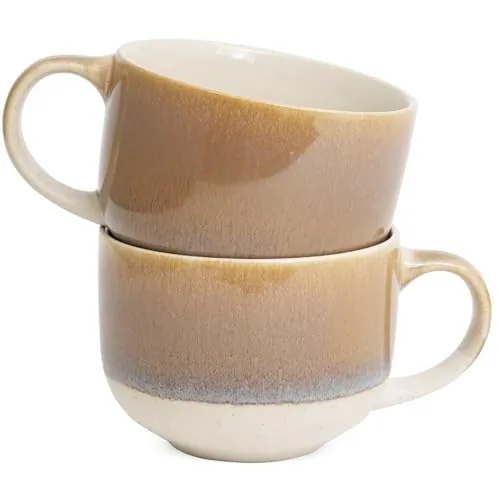 Reactive Big-Handle Mugs, 16 oz, Set of 2, Brown