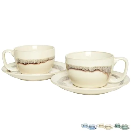 Reactive Cappuccino Cups & Saucers, 10 oz, Set of 2, Beige