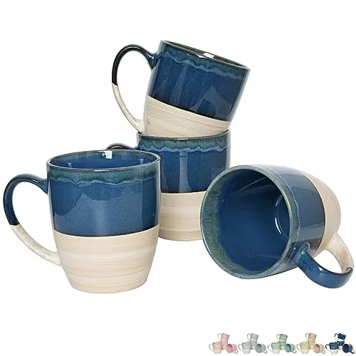 Reactive Big-Handle Mugs, 17 oz, Set of 4, Deep Blue