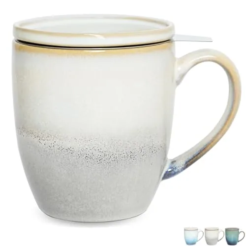 Reactive Tea Infuser Mug with Lid, 16 oz, Grey White